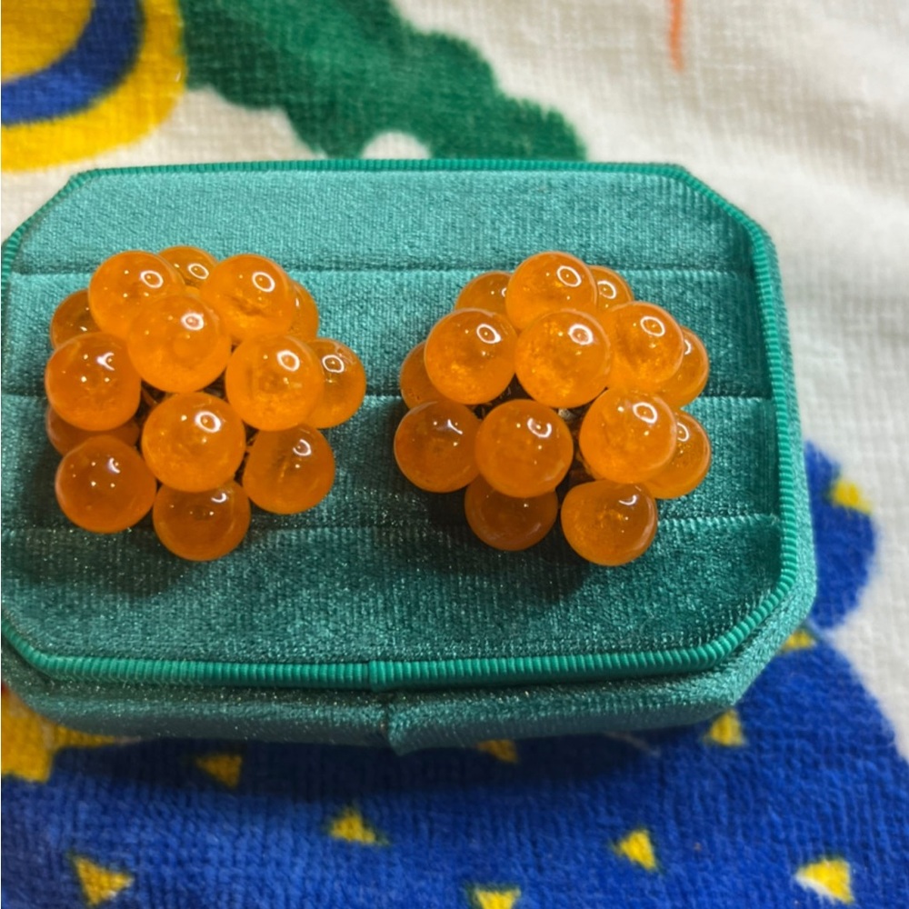 Vintage Lucite Orange Chunky Ball Clip on Earrings